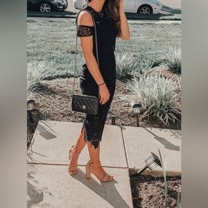 Asos midi cold shoulder navy blue black dress